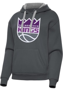 Antigua Sacramento Kings Womens Charcoal Full Front Victory Hooded Sweatshirt
