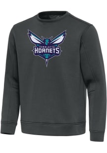 Antigua Charlotte Hornets Mens Grey Full Front Relevant Long Sleeve Crew Sweatshirt