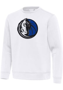 Antigua Dallas Mavericks Mens White Full Front Relevant Long Sleeve Crew Sweatshirt