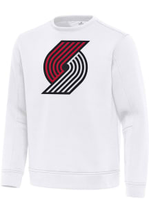 Antigua Portland Trail Blazers Mens White Full Front Relevant Long Sleeve Crew Sweatshirt