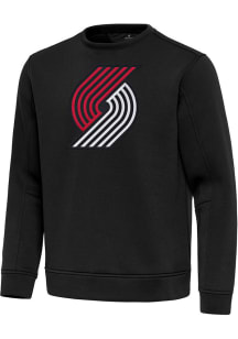 Antigua Portland Trail Blazers Mens Black Full Front Relevant Long Sleeve Crew Sweatshirt