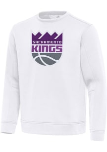 Antigua Sacramento Kings Mens White Full Front Relevant Long Sleeve Crew Sweatshirt