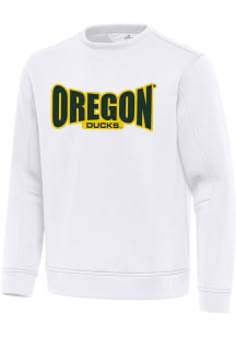 Antigua Oregon Ducks Mens White Full Front Relevant Long Sleeve Crew Sweatshirt