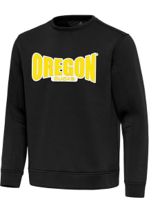Antigua Oregon Ducks Mens Black Full Front Relevant Long Sleeve Crew Sweatshirt