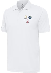 Antigua Ohio State Buckeyes Mens White Football 2025 Cotton Bowl Bound Tribute Short Sleeve Polo