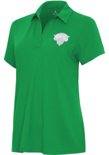 Antigua New York Knicks Womens Green St Patrick's Day Tonal Era Short Sleeve Polo Shirt