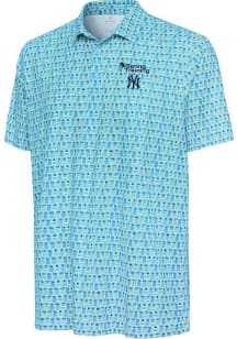 Antigua New York Yankees Mens Light Blue Spring Training Crowns Short Sleeve Polo