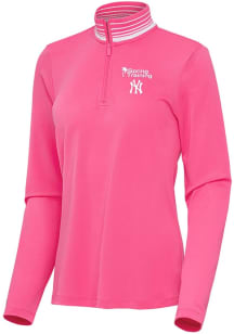 Antigua New York Yankees Womens Pink Spring Training Palmetto Qtr Zip