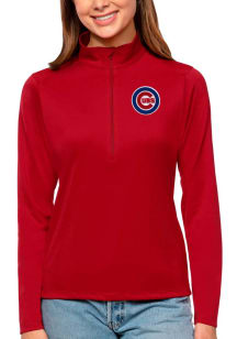Antigua Chicago Cubs Womens Red Tribute Qtr Zip Pullover