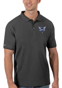 Antigua Charlotte Hornets Mens Grey Legacy Pique Short Sleeve Polo