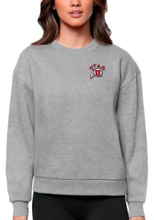 Antigua Utah Utes Womens Grey Heather Victory Crew Sweatshirt