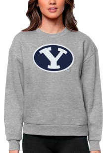 Antigua BYU Cougars Womens Grey Full Front Victory Crew Sweatshirt