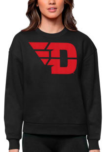 Antigua Dayton Flyers Womens Black Full Front Victory Crew Sweatshirt