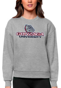 Antigua Gonzaga Bulldogs Womens Grey Heather Full Front Victory Crew Sweatshirt