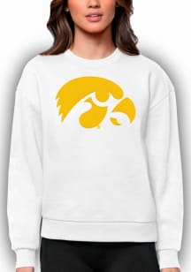 Antigua Iowa Hawkeyes Womens White Full Front Victory Crew Sweatshirt