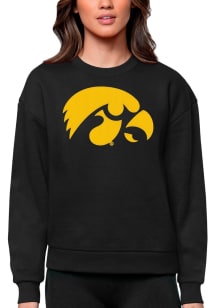 Antigua Iowa Hawkeyes Womens Black Full Front Victory Crew Sweatshirt