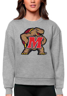 Antigua Maryland Terrapins Womens Grey Full Front Victory Crew Sweatshirt