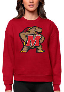 Antigua Maryland Terrapins Womens Red Full Front Victory Crew Sweatshirt