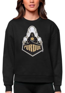 Antigua Purdue Boilermakers Womens Black Full Front Victory Crew Sweatshirt