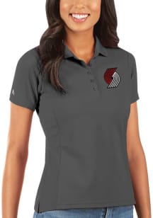 Antigua Portland Trail Blazers Womens Grey Legacy Pique Short Sleeve Polo Shirt