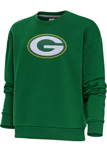 Antigua Green Bay Packers Womens Green Full Front Chenille Victory Crew Sweatshirt