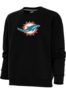 Antigua Miami Dolphins Womens Black Full Front Chenille Victory Crew Sweatshirt