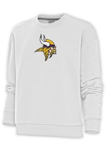 Antigua Minnesota Vikings Womens White Full Front Chenille Victory Crew Sweatshirt
