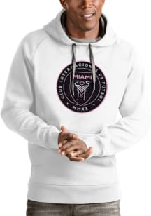 Antigua Inter Miami CF Mens White Full Front Victory Long Sleeve Hoodie