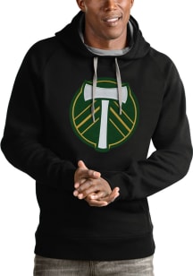 Antigua Portland Timbers Mens Black Full Front Victory Long Sleeve Hoodie