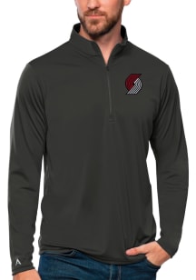 Antigua Portland Trail Blazers Mens Grey Tribute Long Sleeve Qtr Zip Pullover