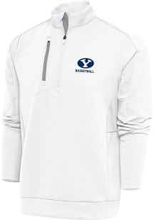Antigua BYU Cougars Mens White Basketball Generation Long Sleeve Qtr Zip Pullover