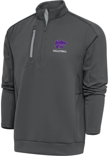 Antigua K-State Wildcats Mens Grey Volleyball Generation Long Sleeve Qtr Zip Pullover
