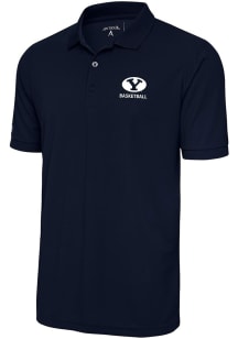 Antigua BYU Cougars Mens Navy Blue Basketball Legacy Pique Short Sleeve Polo