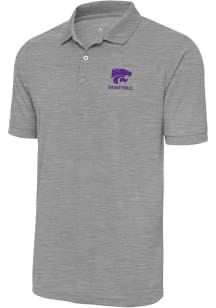 Antigua K-State Wildcats Mens Grey Basketball Legacy Pique Short Sleeve Polo