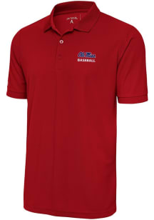 Antigua Ole Miss Rebels Mens Red Baseball Legacy Pique Short Sleeve Polo