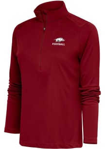 Antigua Arkansas Razorbacks Womens Red Football Tribute Qtr Zip Pullover