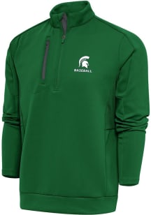 Antigua Michigan State Spartans Mens Green Baseball Generation Long Sleeve Qtr Zip Pullover