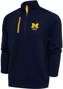 Antigua Michigan Wolverines Mens Blue Dad Generation Long Sleeve Qtr Zip Pullover