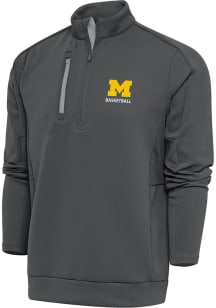 Antigua Michigan Wolverines Mens Grey Basketball Generation Long Sleeve Qtr Zip Pullover