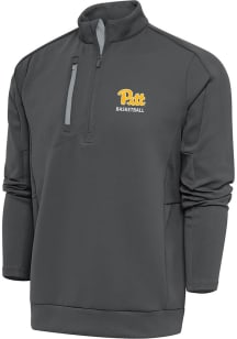 Antigua Pitt Panthers Mens Grey Basketball Generation Long Sleeve Qtr Zip Pullover