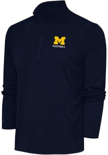 Antigua Michigan Wolverines Mens Blue Football Tribute Long Sleeve Qtr Zip Pullover