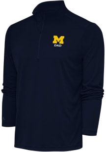 Antigua Michigan Wolverines Mens Blue Dad Tribute Long Sleeve Qtr Zip Pullover