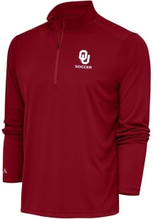 Antigua Oklahoma Sooners Mens Red Soccer Tribute Long Sleeve Qtr Zip Pullover