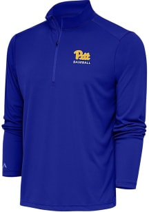 Antigua Pitt Panthers Mens Blue Baseball Tribute Long Sleeve Qtr Zip Pullover