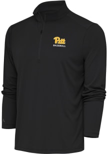 Antigua Pitt Panthers Mens Grey Baseball Tribute Long Sleeve Qtr Zip Pullover