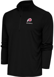 Antigua Utah Utes Mens Black Baseball Tribute Long Sleeve Qtr Zip Pullover