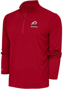 Antigua Utah Utes Mens Red Baseball Tribute Long Sleeve Qtr Zip Pullover