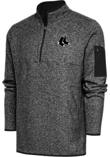 Antigua Boston Red Sox Mens Black Metallic Logo Fortune Long Sleeve Qtr Zip Pullover