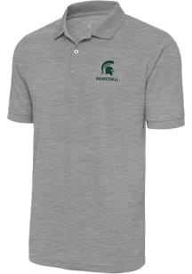 Antigua Michigan State Spartans Mens Grey Basketball Legacy Pique Short Sleeve Polo