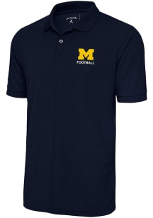 Antigua Michigan Wolverines Mens Blue Football Legacy Pique Short Sleeve Polo